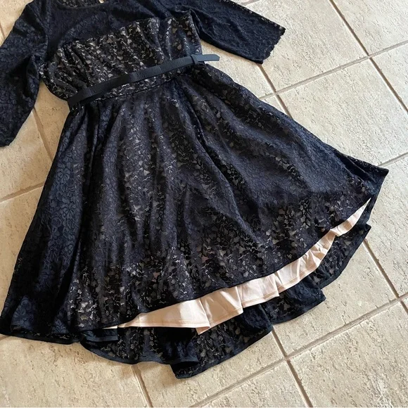 City Chic Womens Plus Size 20 Black Lace Lover Hi Low Midi Belt Dress NWT A-Line - Picture 6 of 12